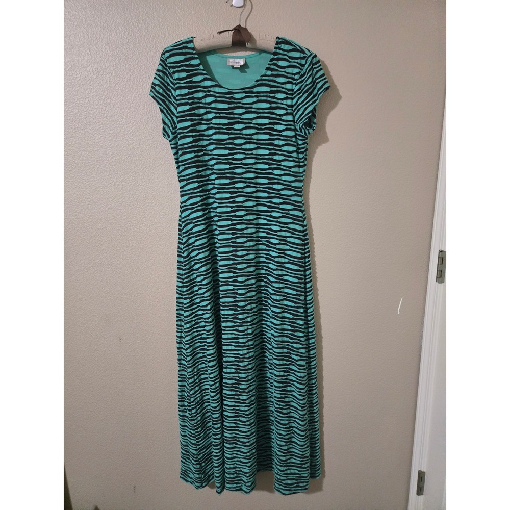 Vintage Beige by ECI Teal Black  Textured Maxi Dress Cap Sleeve Scoop Neck Large